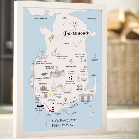 Personalised Portsmouth 'Favourite Fishing Spot' Map