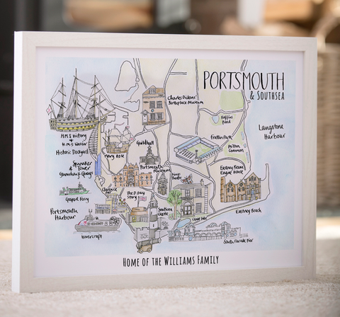 Personalised Watercolour Map of Portsmouth & Southsea