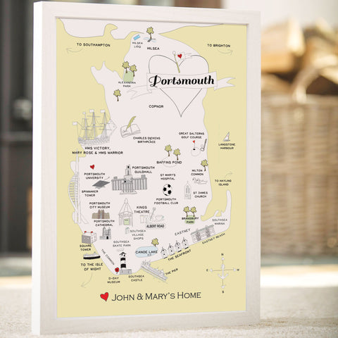 Personalised Map of Portsmouth in Lemon