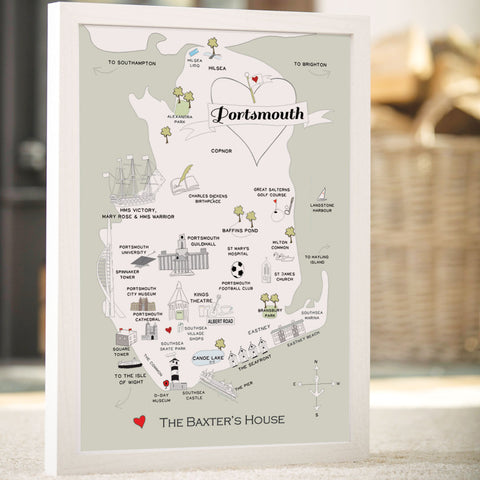 Personalised Map of Portsmouth in Sage Green